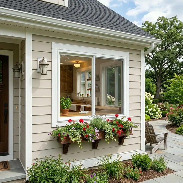 Kitchen slider window exterior view on Idaho home