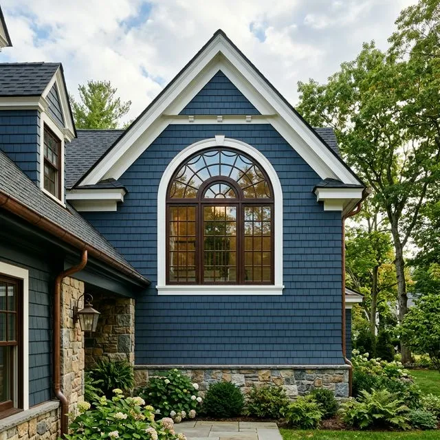 Custom arched window installed in gable peak of Idaho home