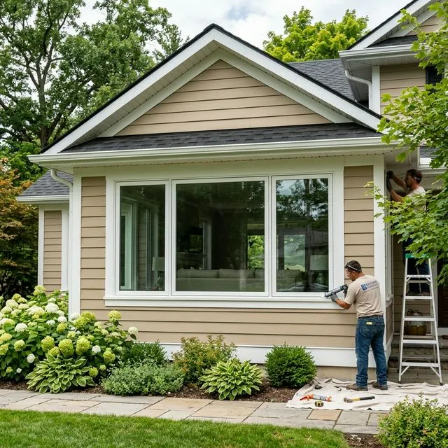 Triple picture window replacement on Treasure Valley home exterior